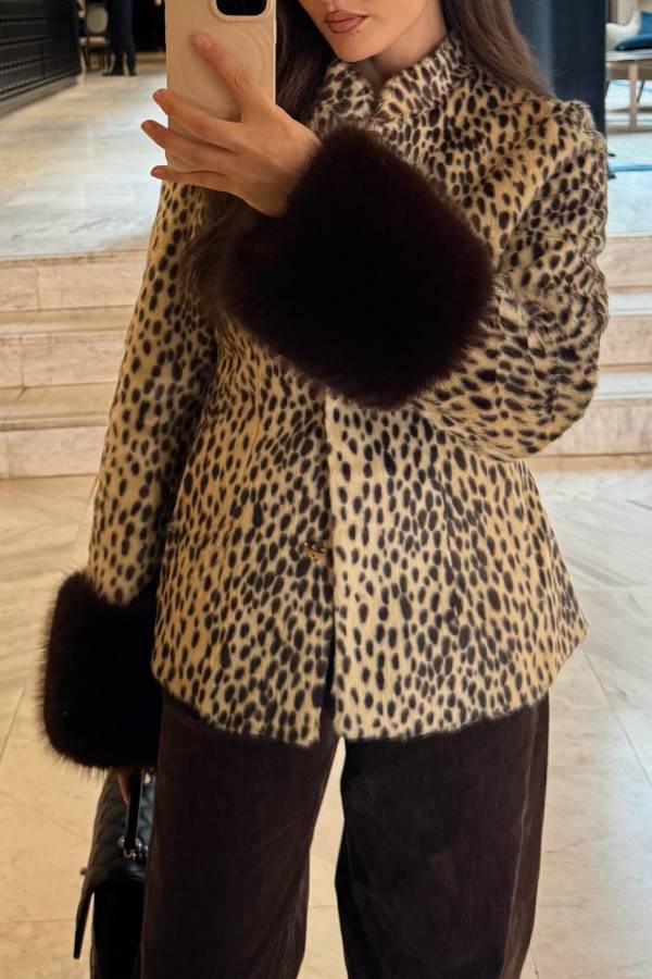 Vintage Spotted Fitted Faux Fur Short Jacket