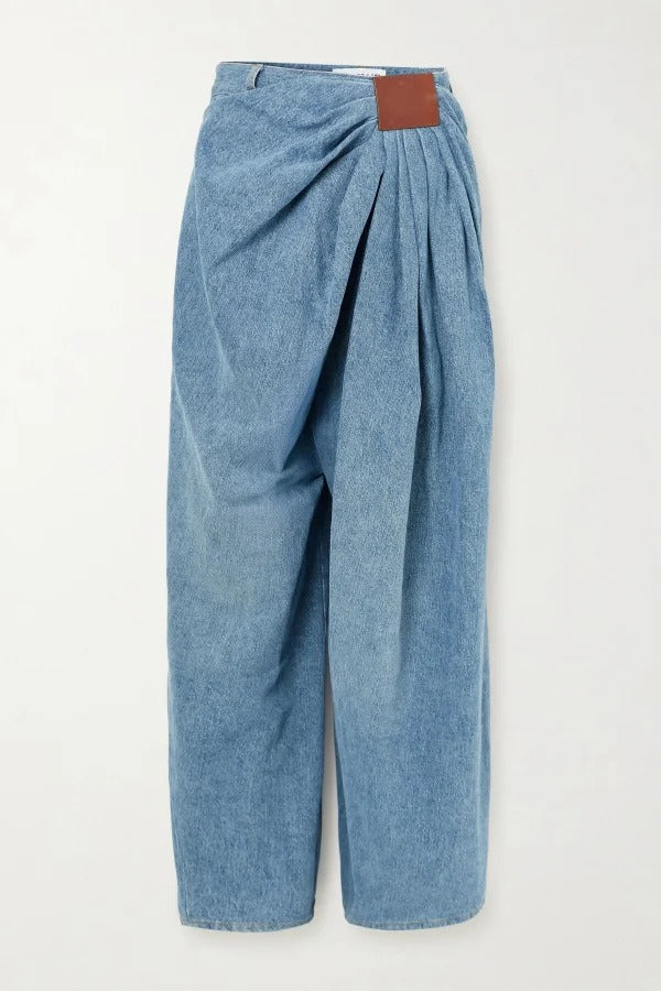 Stylish Pleated Casual Pocket Wide-leg Jeans