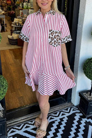 Women's Striped Animal Print Contrast Button Down Dress