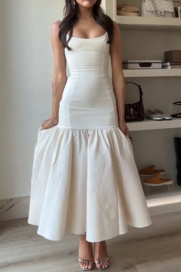 Graceful Silhouette Square Neck Wide Strap Drop Waist Midi Dress