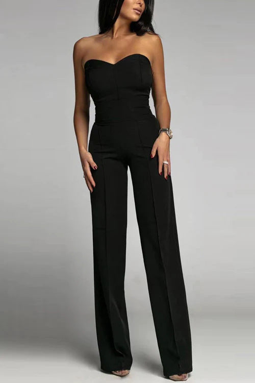 Black strapless wide-leg jumpsuit
