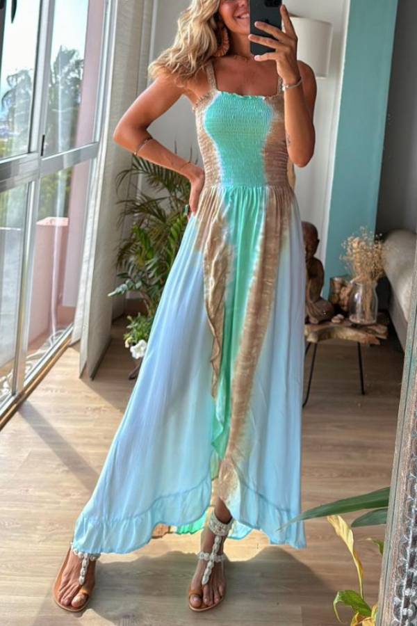Blue Tie Dye Vacation Maxi Dress
