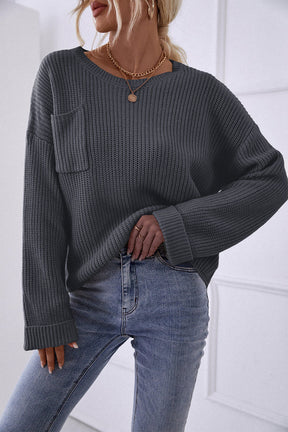 Pocket Oversized Knitted Pullover Sweater