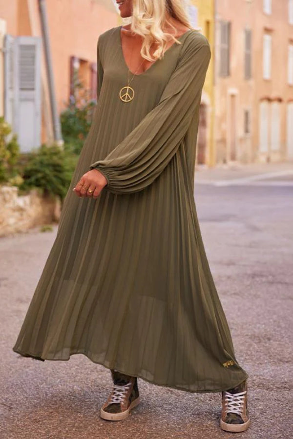 Cotton and Linen Patchwork Loose Maxi Dress