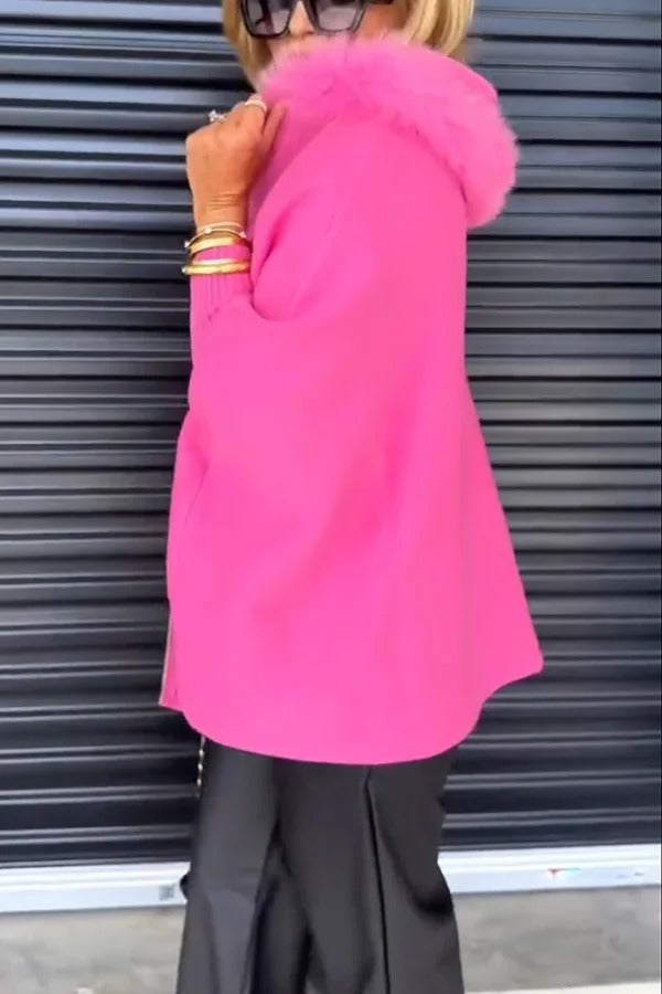 Warm Call Knit Long Sleeve Zipper Plush Hooded Pocket Loose Cardigan
