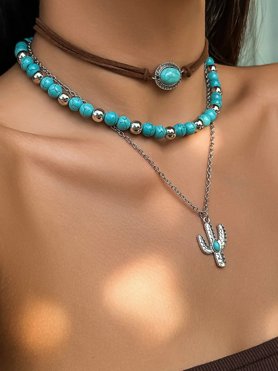 Turquoise Cactus Collar Necklace