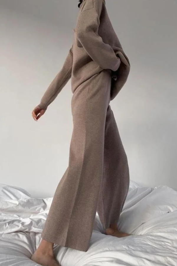 Knitted Solid Color Loose Casual Suit