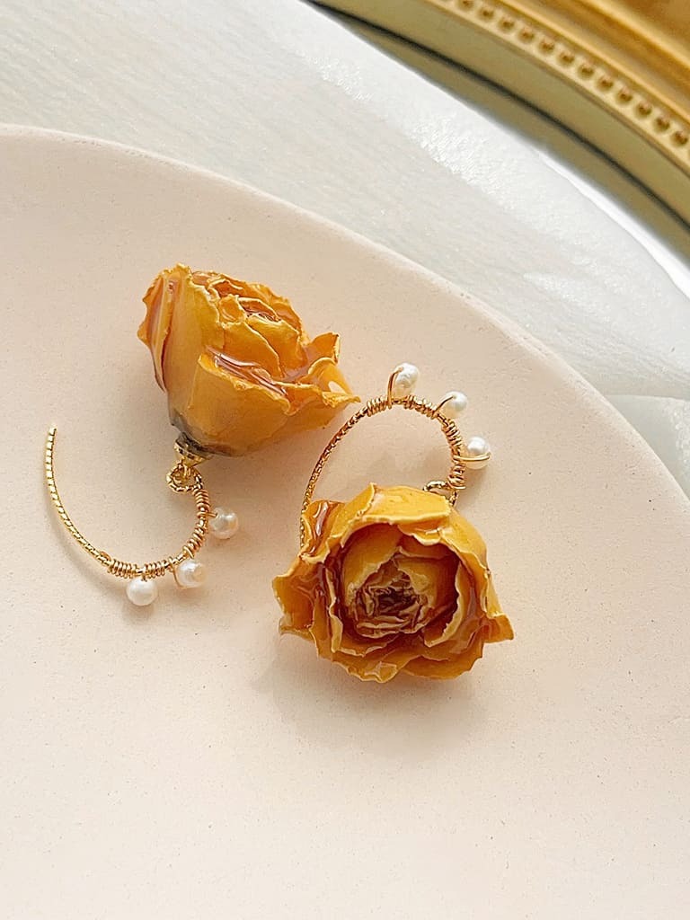 Orange Rose Earrings - Hannah