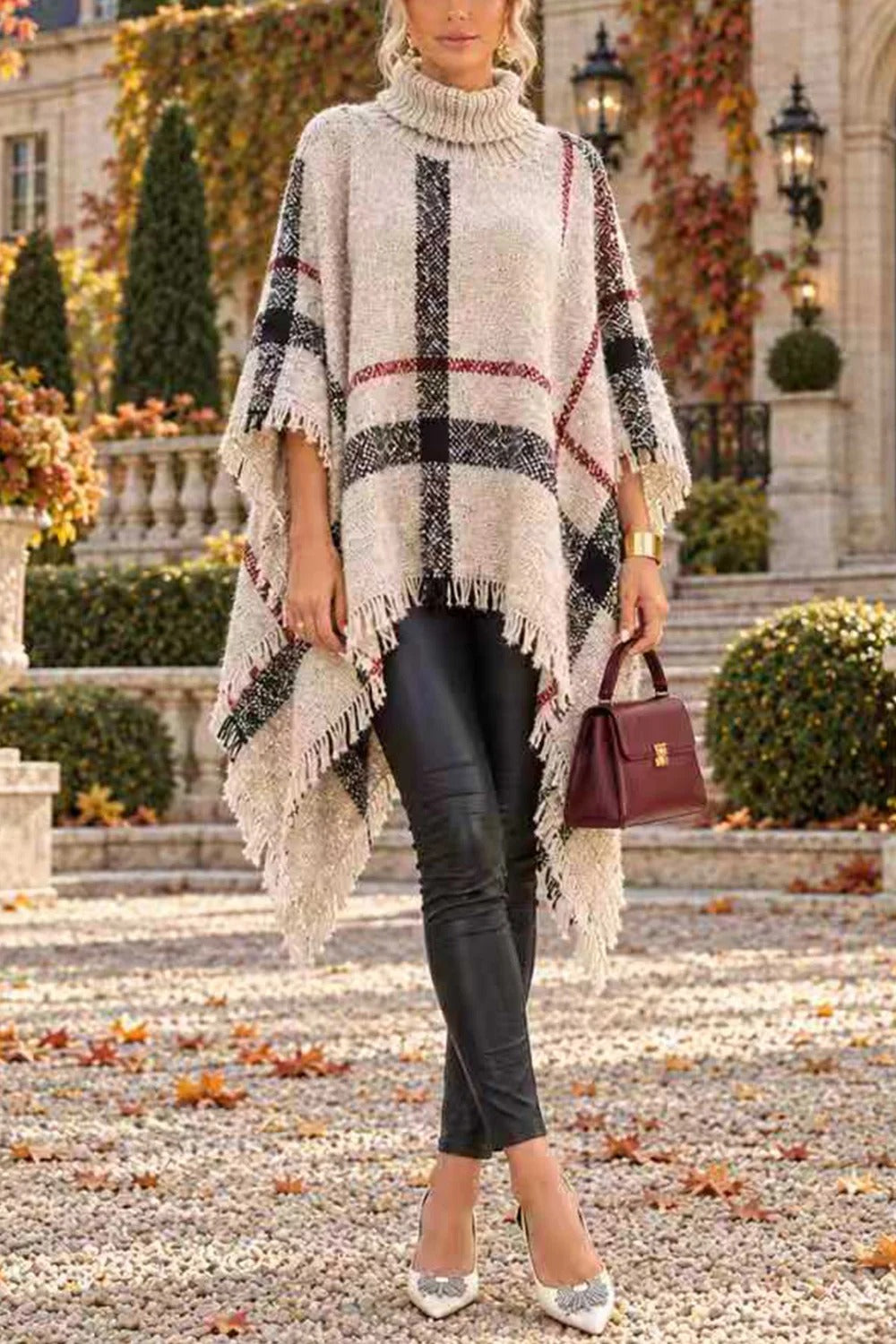 Chicest Tassel Lattice Cloak Poncho Sweater