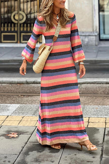 Striped contrast v-neck knitted dress