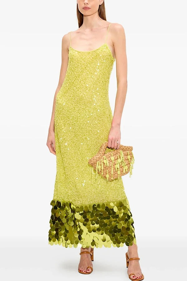 Sophia Sequin-Paneled Camisole Maxi Dress