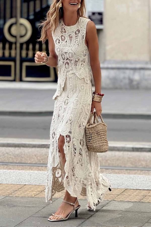 Casual Irregular Hollow Lace Skirt
