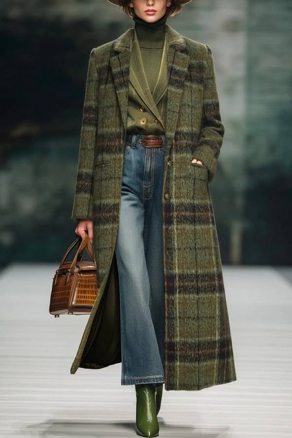 Retro Plaid Long Tweed Coat