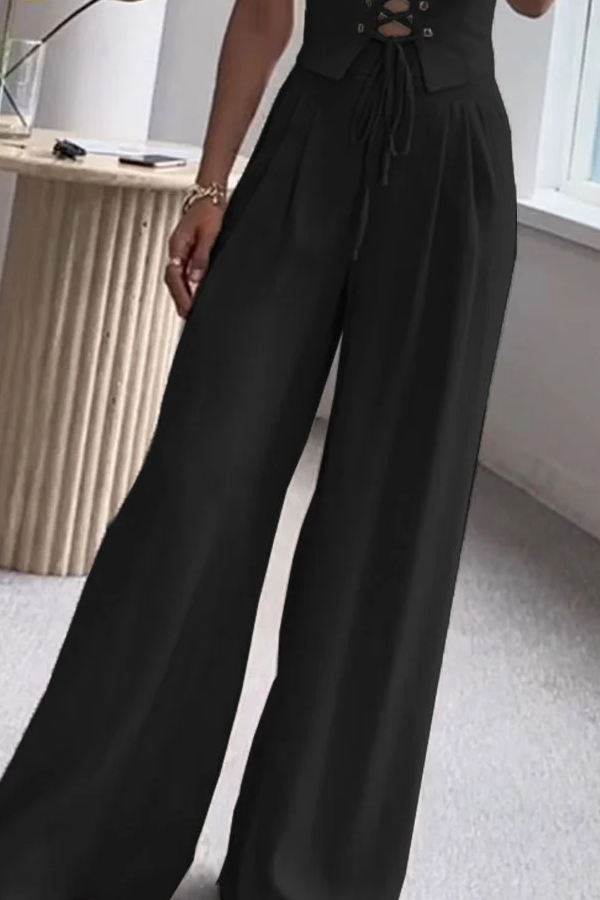 Commuter All-Match String Top & Pants Two-Piece Set