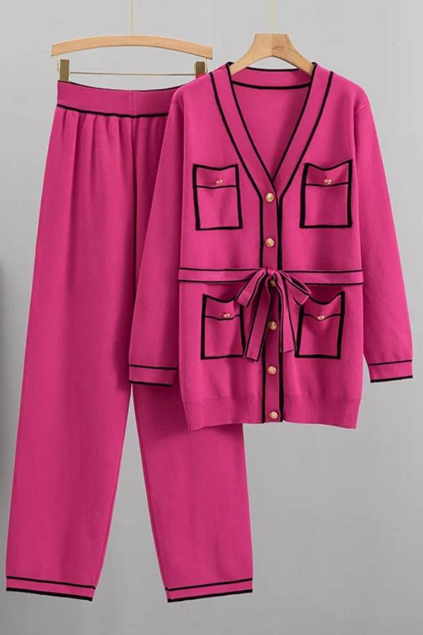 Elegant Color Contrast Two-piece Sweater Suit