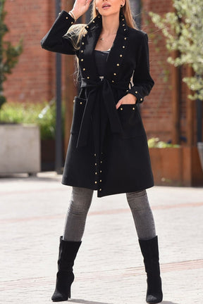 Autumn and winter simple double-breasted rivet long-sleeved lapel buttoned woolen jacket