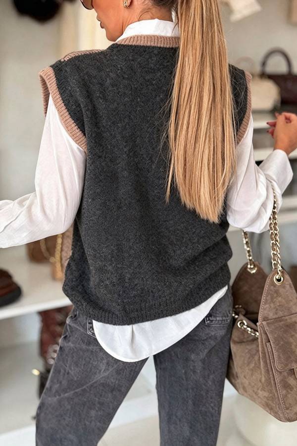 Soft Fluffy Knit Distinctive Diamond Pattern Sleeveless Loose Sweater Vest