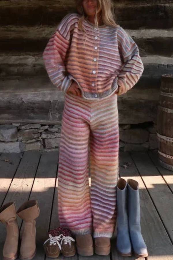 Gradient Stripe Knit Two Piece Set