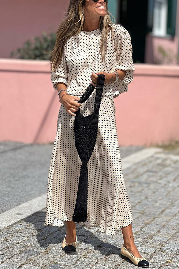 Polka dot cropped sleeve fashion top and skirt two-piece set