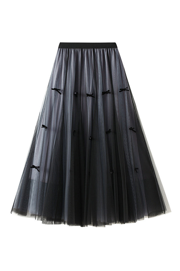 Designed bow mesh autumn and winter slimming high-waisted skirt