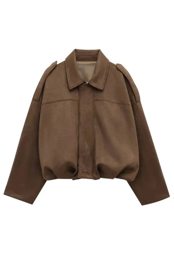 Oversized Short Suede Effect Jacket for Women