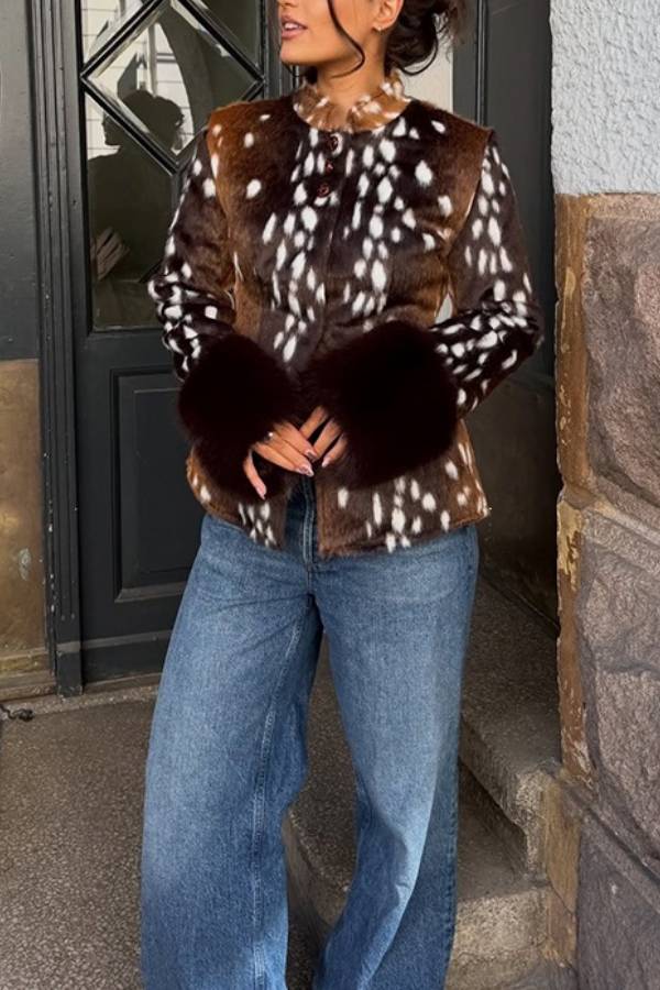 Vintage Spotted Fitted Faux Fur Short Jacket
