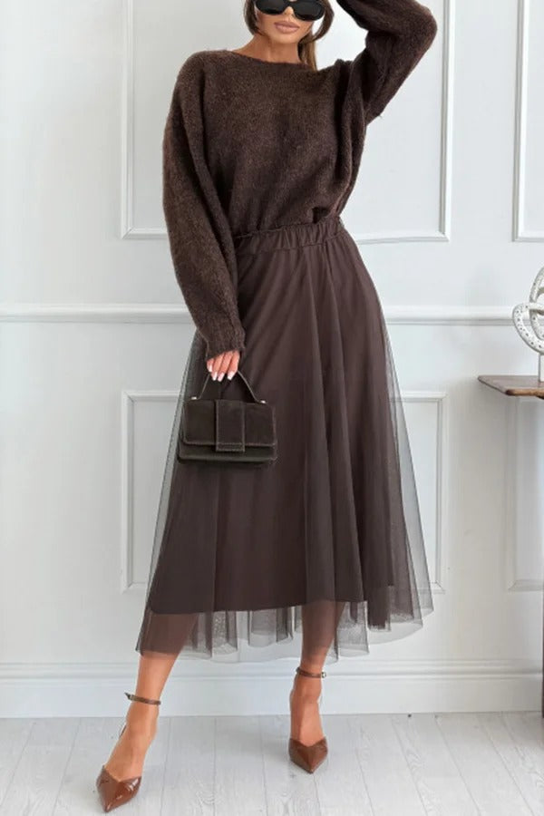 Gisella Tulle High-rise Elastic Waist Layered Flowy Midi Skirt