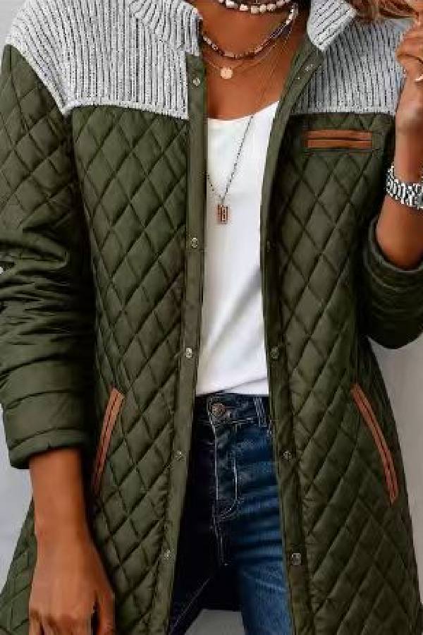Knit Splicing Diamond Quilted Mid-Length Puffer Coat