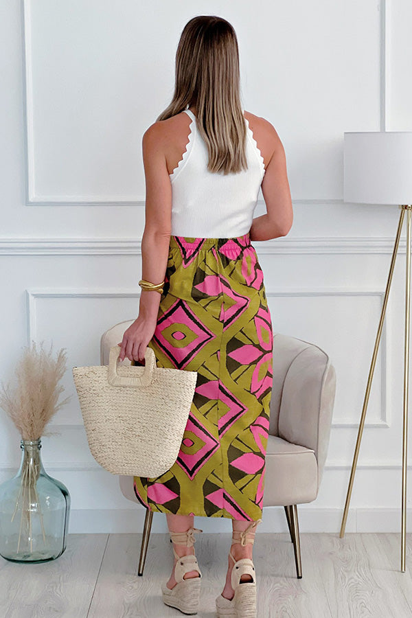 Bahamas geometric pattern slit skirt