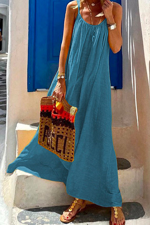 Scoop Neck Cotton Linen Maxi Beach Cami Dress