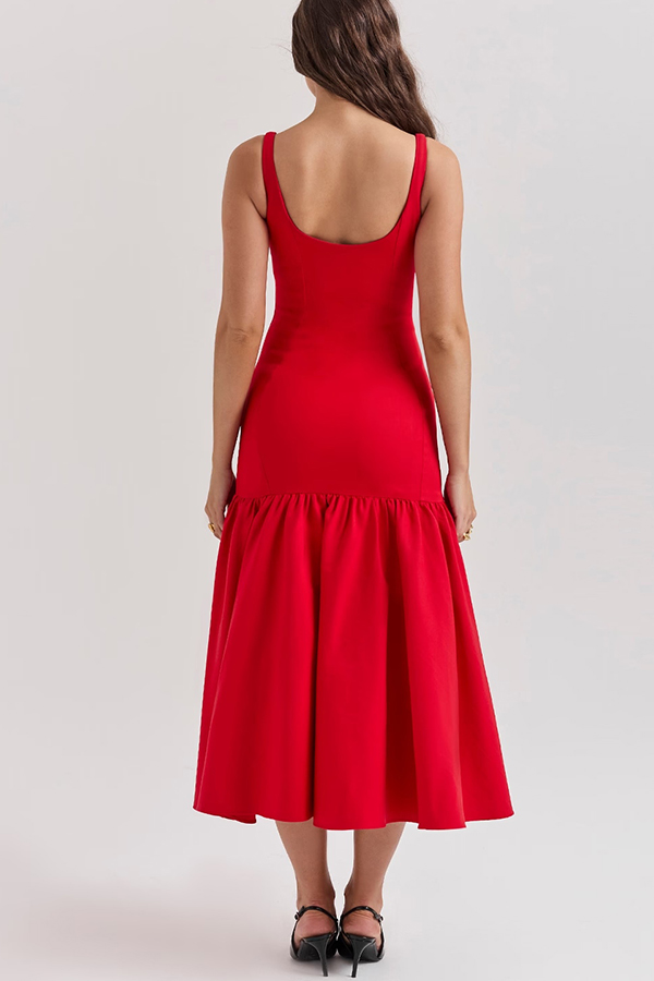 Graceful Silhouette Square Neck Wide Strap Drop Waist Midi Dress