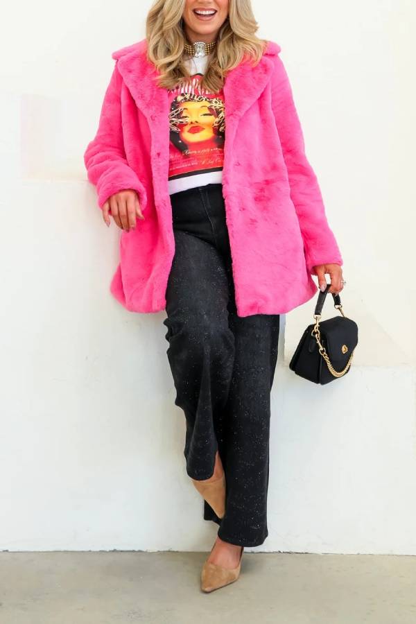 Beatrice Pink Faux Fur Long Sleeve Jacket