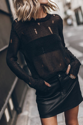 THE BLACK METALLIC DISTRESSED KNITTED SWEATER