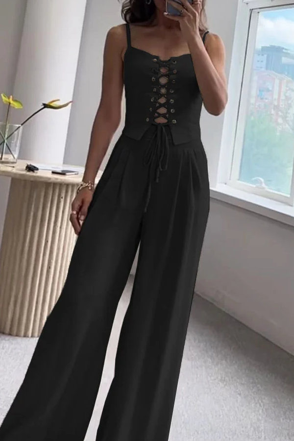 Commuter All-Match String Top & Pants Two-Piece Set