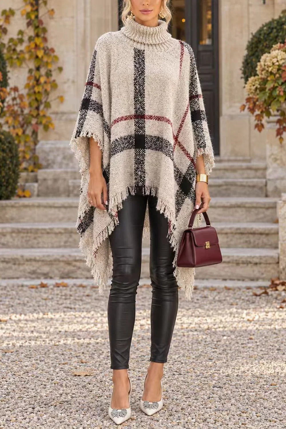 Chicest Tassel Lattice Cloak Poncho Sweater