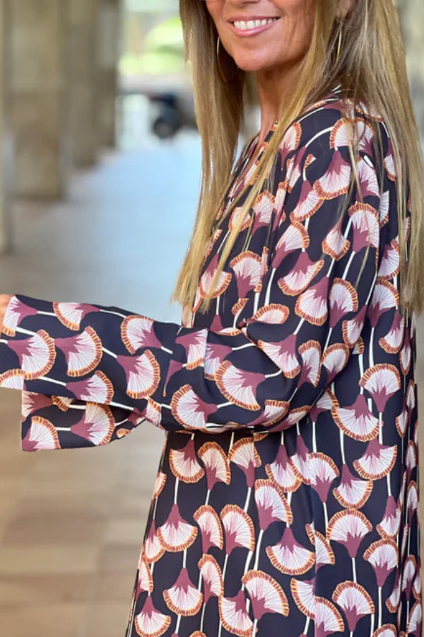 Women's Fashion Printed V Neck Long Sleeve Maxi Dress