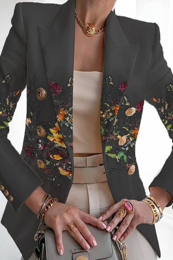 Art print double-breasted blazer