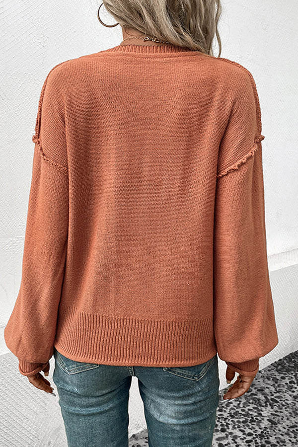 Stylish long sleeve solid color sweater