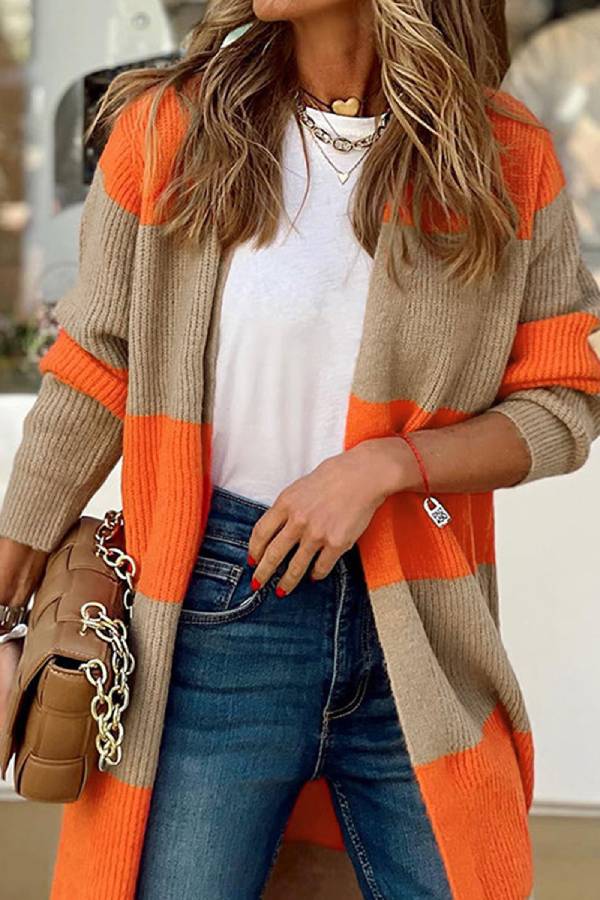 Loose Colorblock Knit Cardigan Jacket