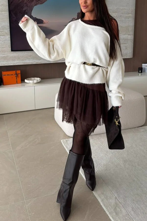 Upper East Chic Knit Wide Neck Long Sleeve Relaxed Sweater