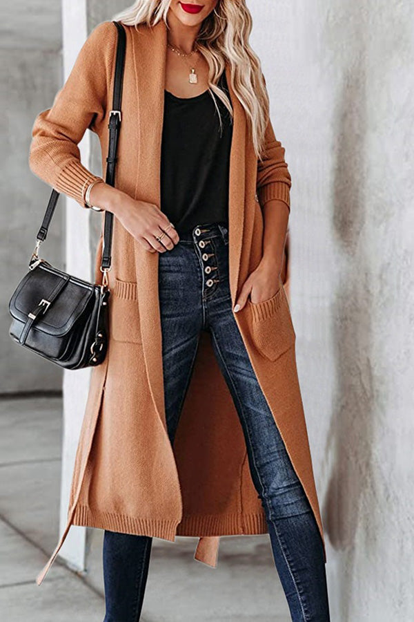 Knitted Tie Lapel Cardigan Sweater Jacket