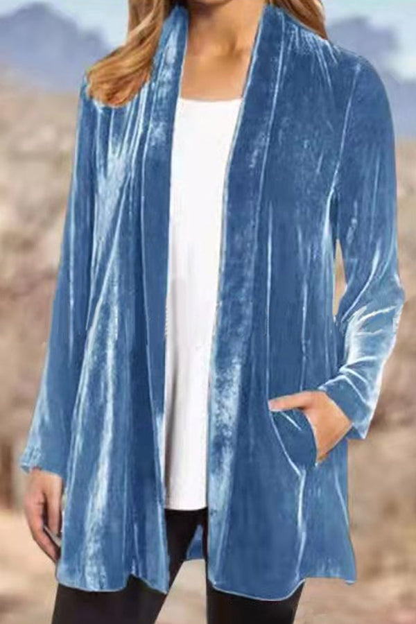Casual Gold Velvet Solid Color Cardigan Blazer