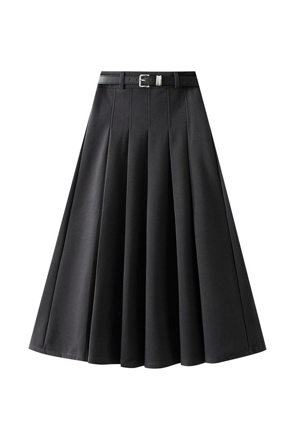 Designed wide pleated woolen pleated skirt