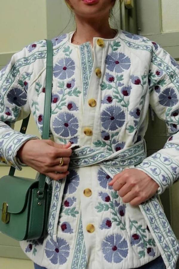 Vintage Floral Quilted Belted Cotton Jacket