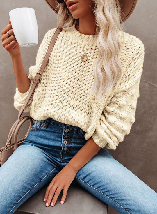 Puffy Sleeve Cable Oversized Knit Sweater