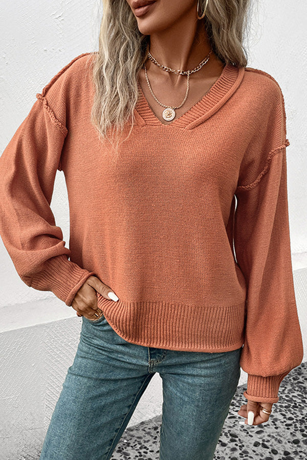 Stylish long sleeve solid color sweater