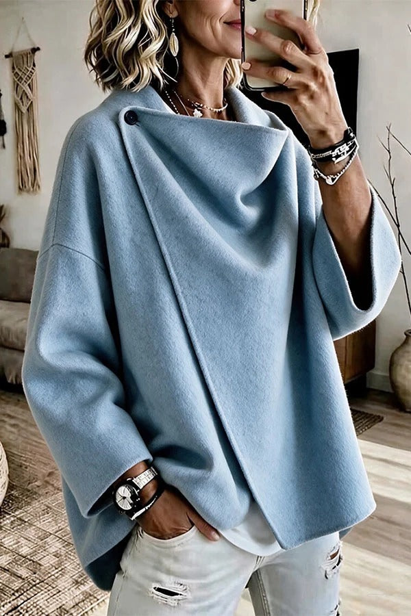 Casual Stylish Wool-blend Asymmetrical Lapel Long Sleeve Coat
