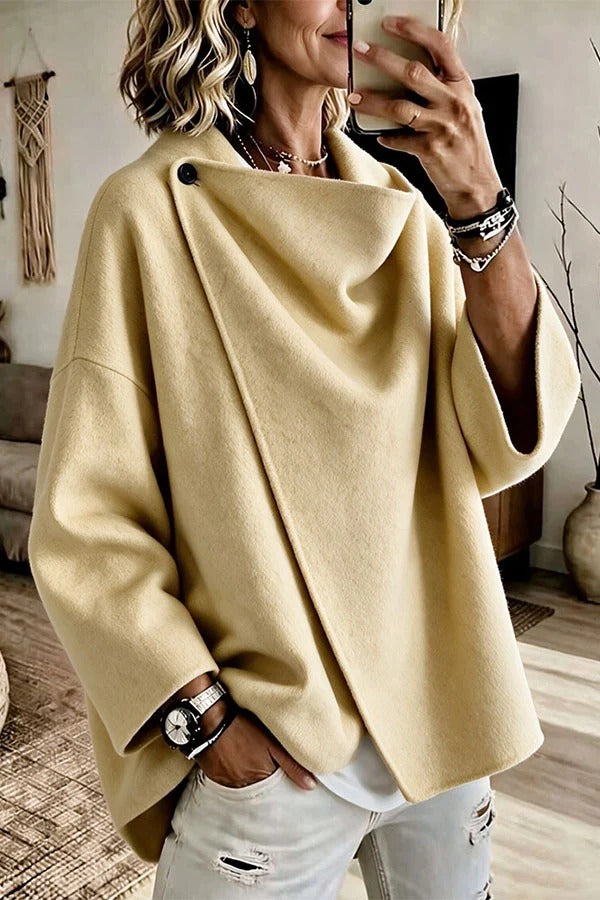 Casual Stylish Wool-blend Asymmetrical Lapel Long Sleeve Coat
