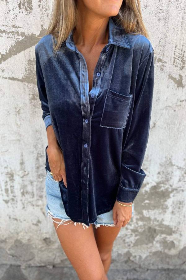 Trendy Velvet Blouse with Long Sleeve