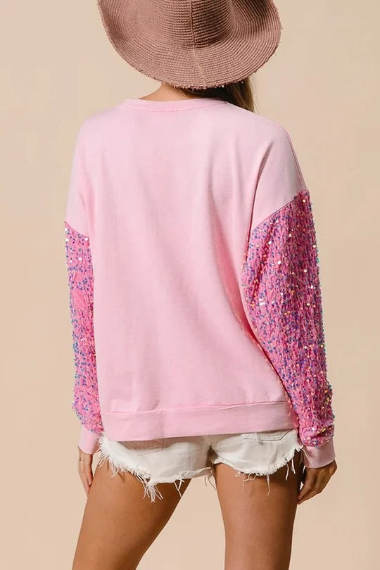 Pink Santa Sequin Sleeve Sweatshirt